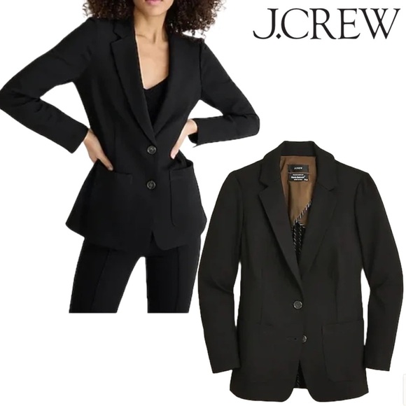 JCrew Mario Bellucci Black Ponte Knit Blazer Jacket Patch Pocket Preppy Career 0 - Picture 1 of 10